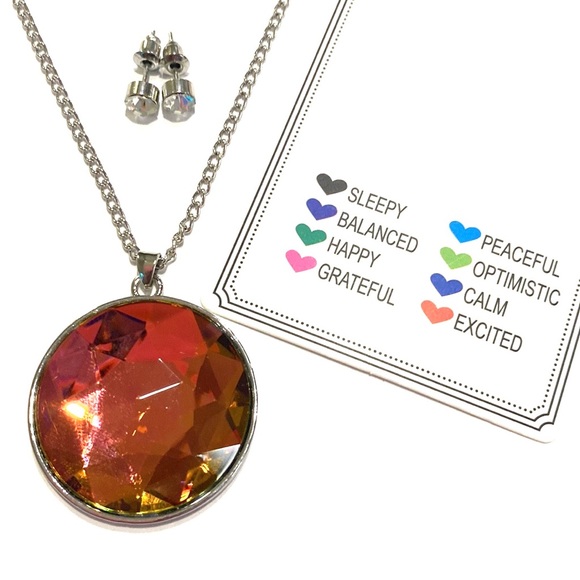 Mood Necklace Earrings Set Silver Tone Round - Picture 1 of 6